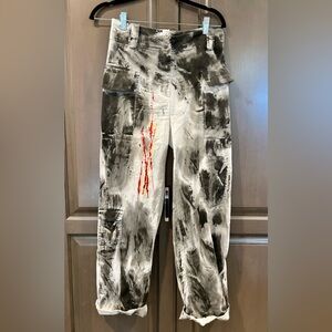 Tadashi Paint Splatter Pants in White/Black/Red, Size Small